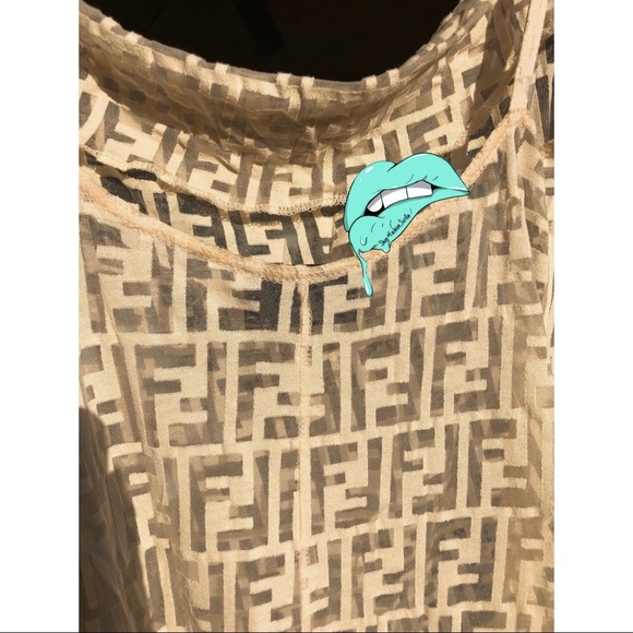 Vintage Fendi Monogram Logo FF Zucca Dress (nude) Sheer Nylon Lace - Picture 13 of 17